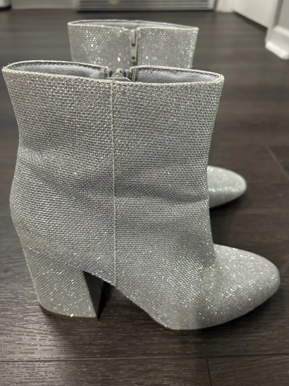 Madden Girl Silver Glitter Block Heel Ankle Boots